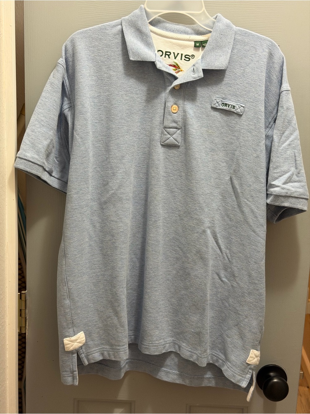 Orvis Signature Polo Shirt Mens Medium Fly Fishing-Heavy 100% Cotton Light Blue